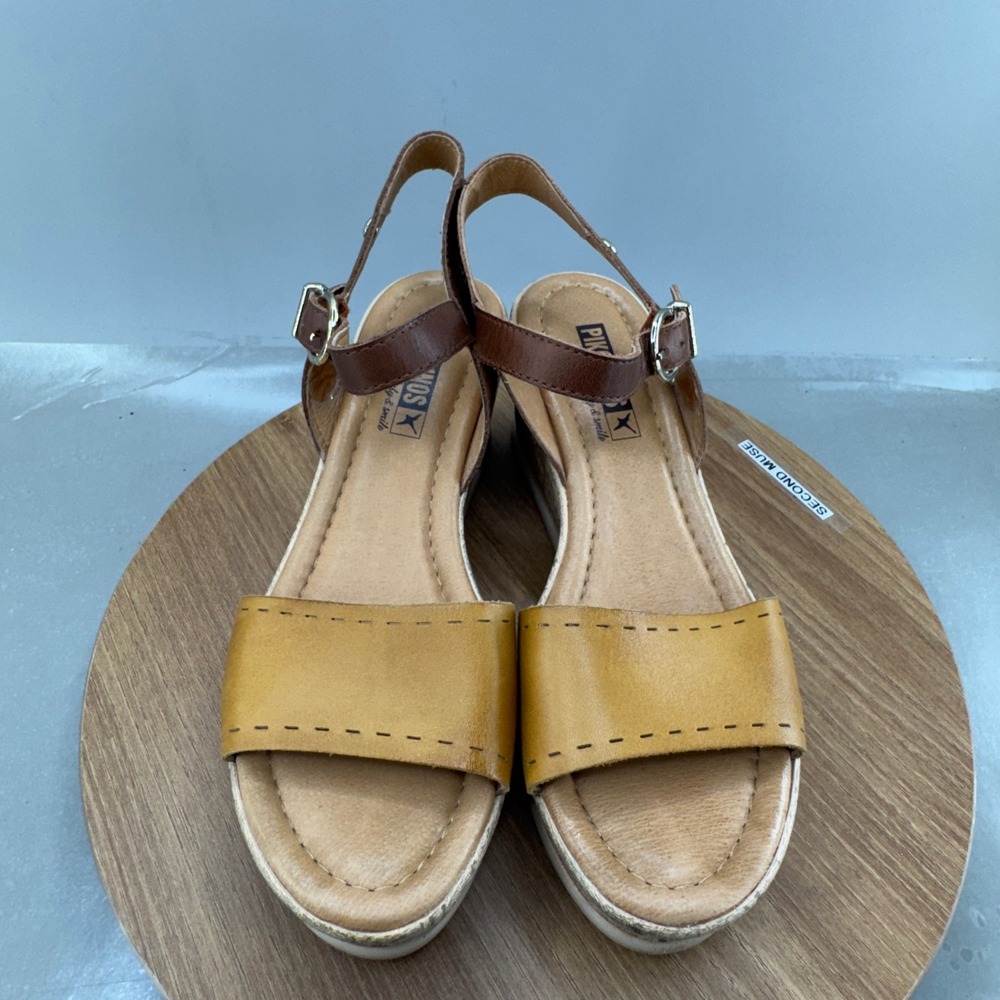 Pikolinos Leather Platform Wedge Sandals 37 6.5 6 Tan Brown Boho Summer Heels - Picture 3 of 8